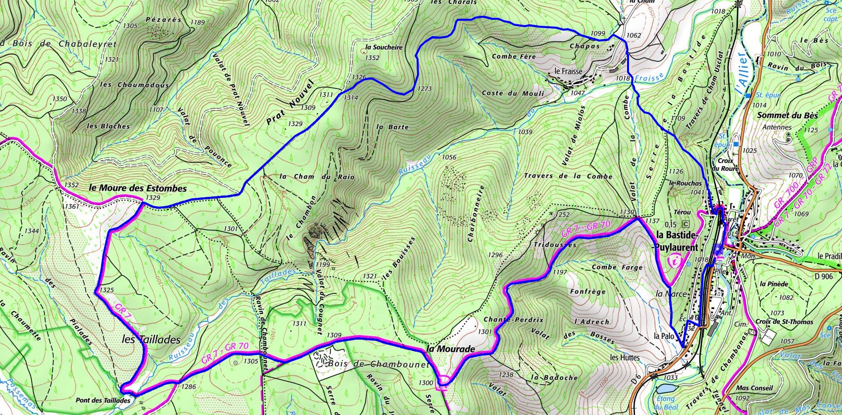 IGN Randonnée de 14km à La Bastide-Puylaurent en Lozère
