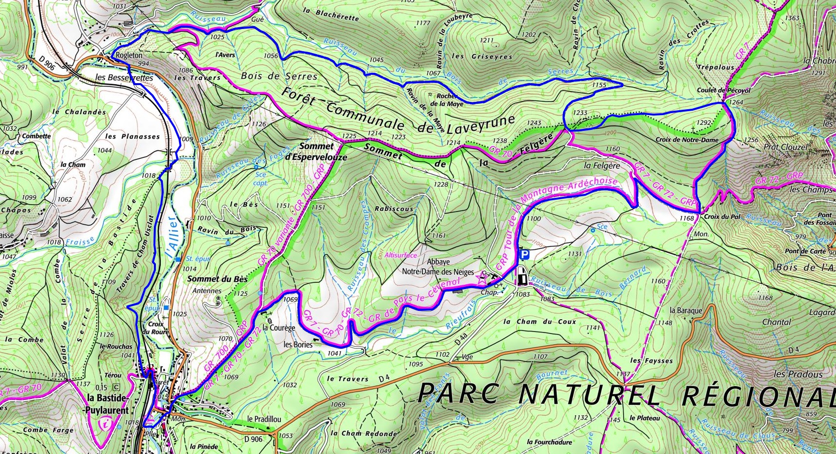 IGN 15.5km hike from La Bastide-Puylaurent in Lozere