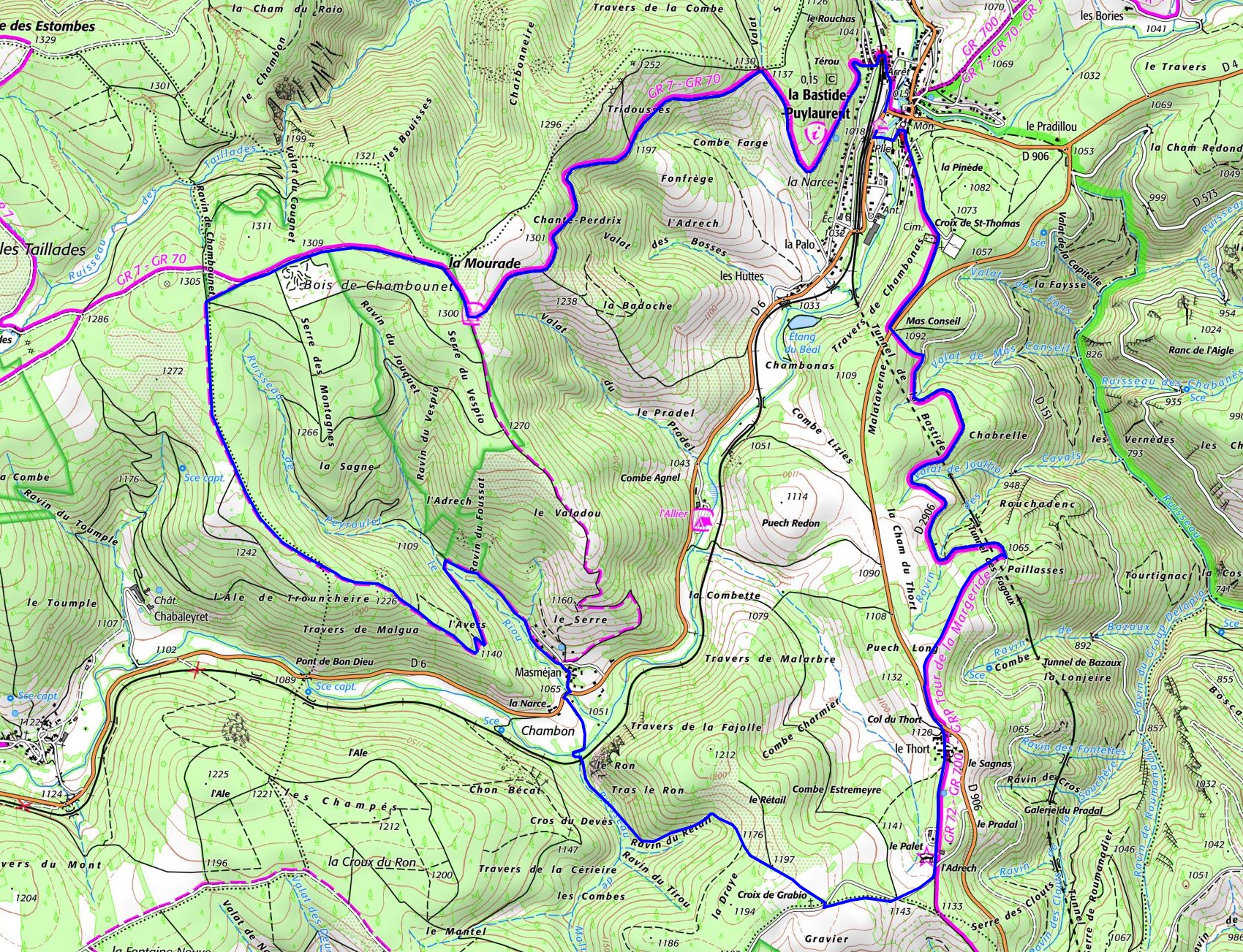 IGN Randonnée de 16,3km à La Bastide-Puylaurent en Lozère