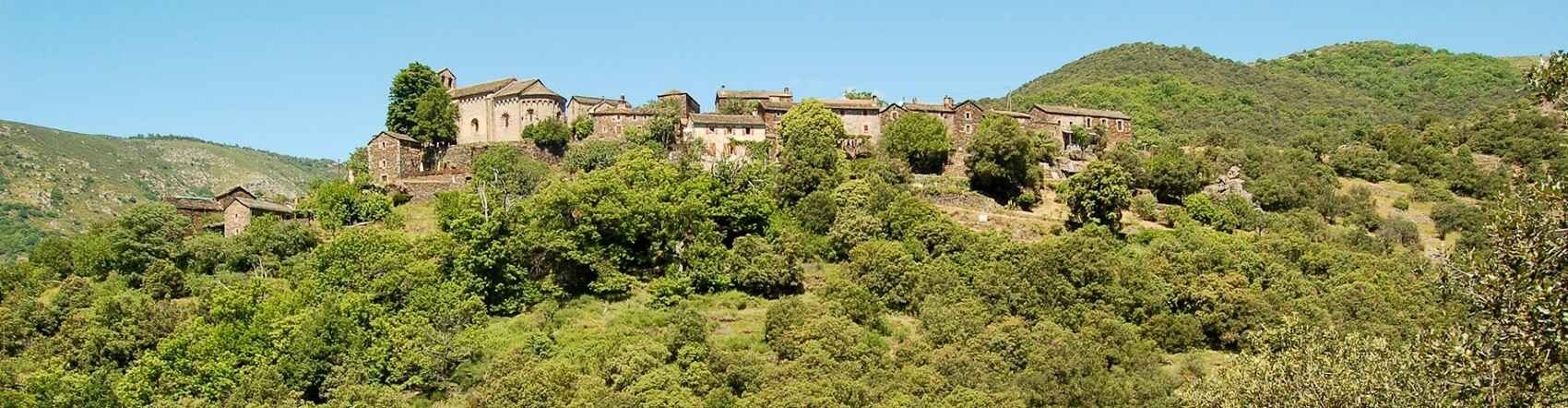 Panoramic view of the village of Thines and its surrounding landscapes in Ardèche