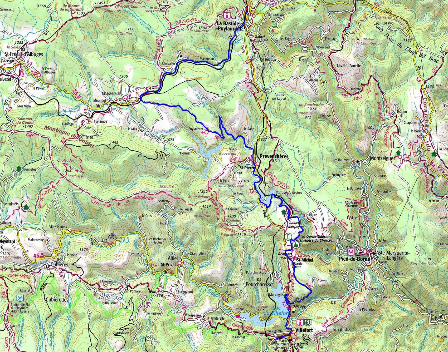 IGN 37km biking loop at La Bastide-Puylaurent in Lozere